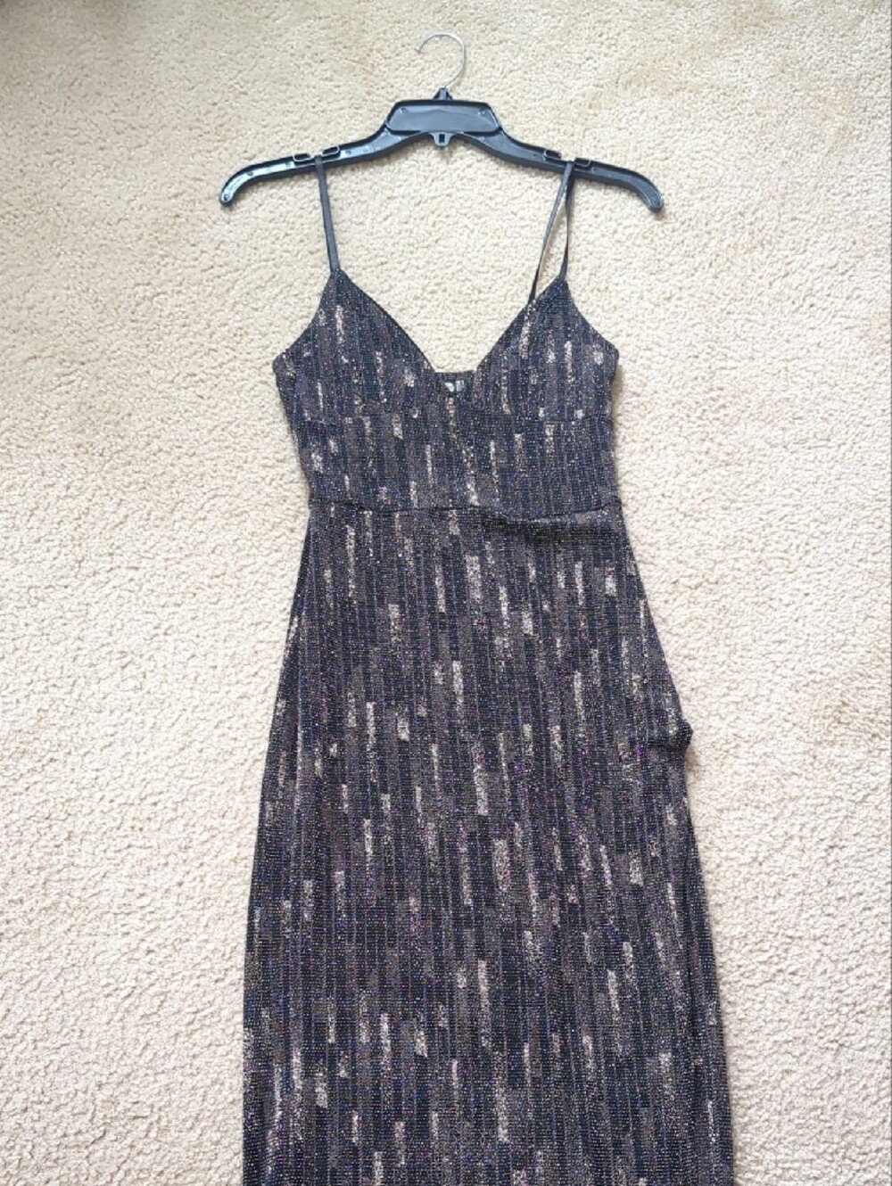 Boohoo Black Sequin Spaghetti Strap Maxi Dress with Pink Sparkle